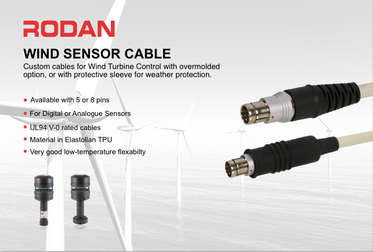 Robust cables for wind sensors